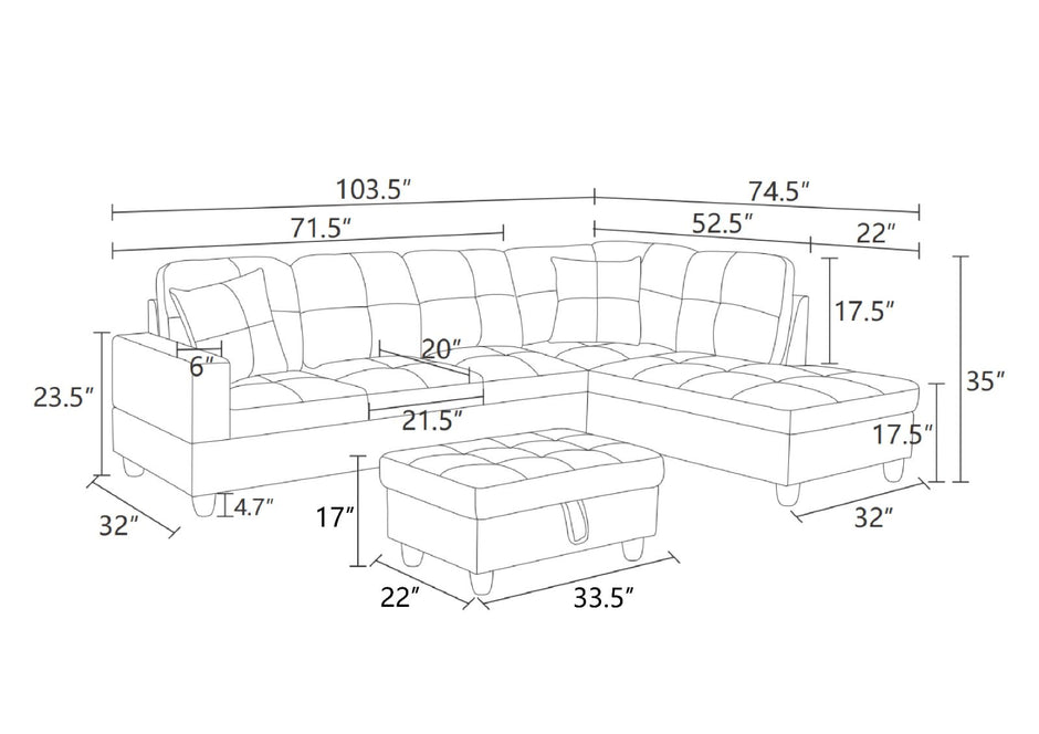 Conjunto seccional + otomana de PU F094B