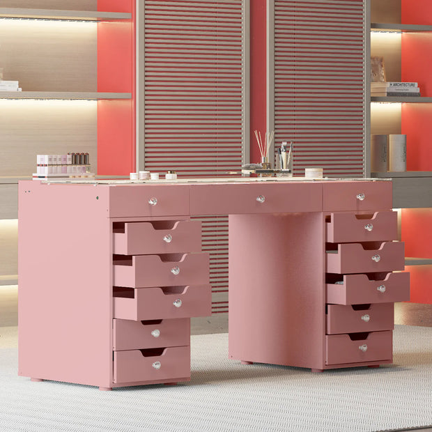 Escritorio Eva Vanity - 13 cajones de almacenamiento rosa
