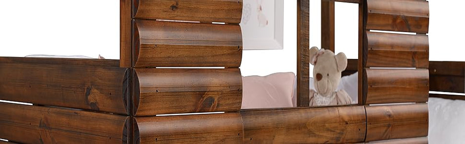 Cama alta baja tipo cabaña de troncos doble con cajones 2103-TRWRS 