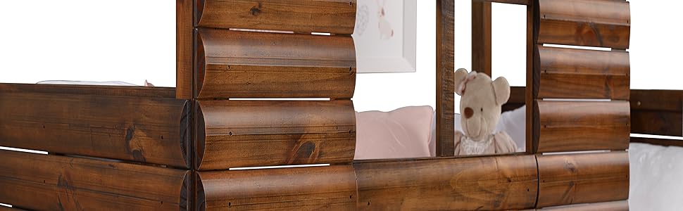 Cama alta baja tipo cabaña de troncos doble con cajones 2103-TRWRS 