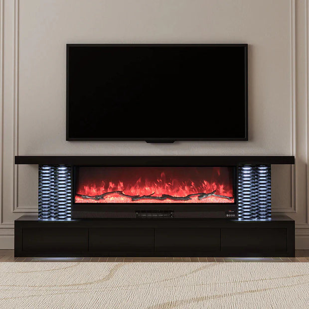 Soporte para TV de 71" con chimenea LED y espejo, totalmente ensamblado