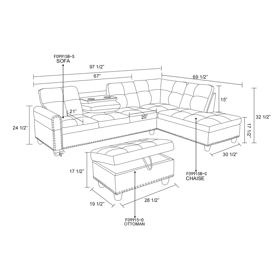F09915B PU Sectional + Ottoman Set