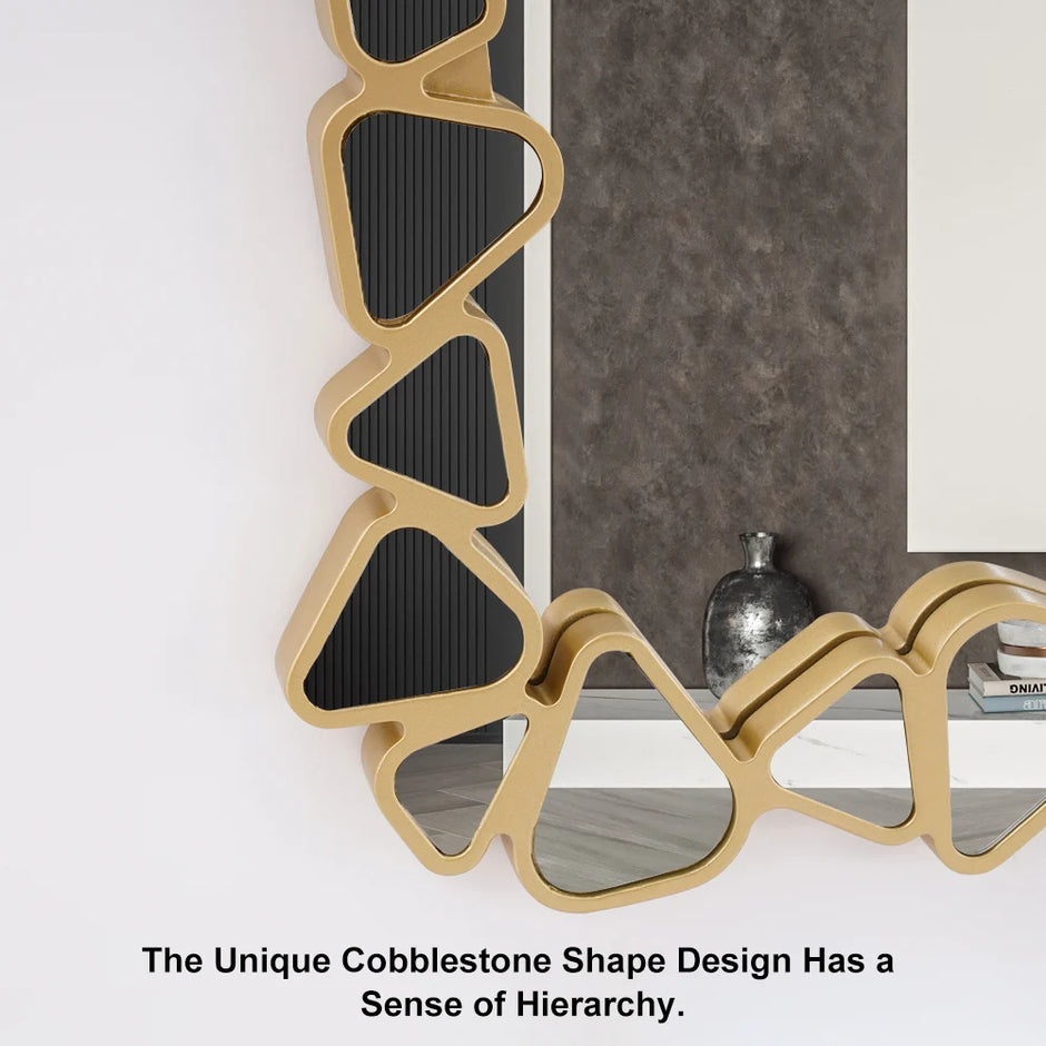 Espejo de pared moderno con forma de guijarro irregular rectangular dorado grande