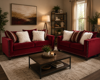 2019 Red Sofa & Loveseat Nailheads