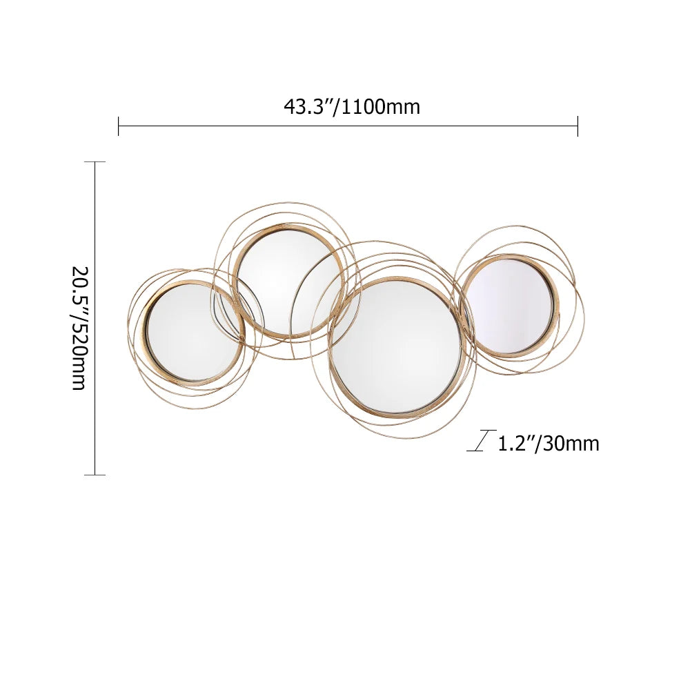 Wall Mirror Creative 3D Overlapping 4 Rings Metal Decor