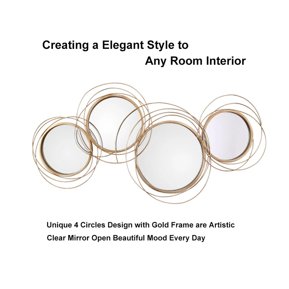 Wall Mirror Creative 3D Overlapping 4 Rings Metal Decor