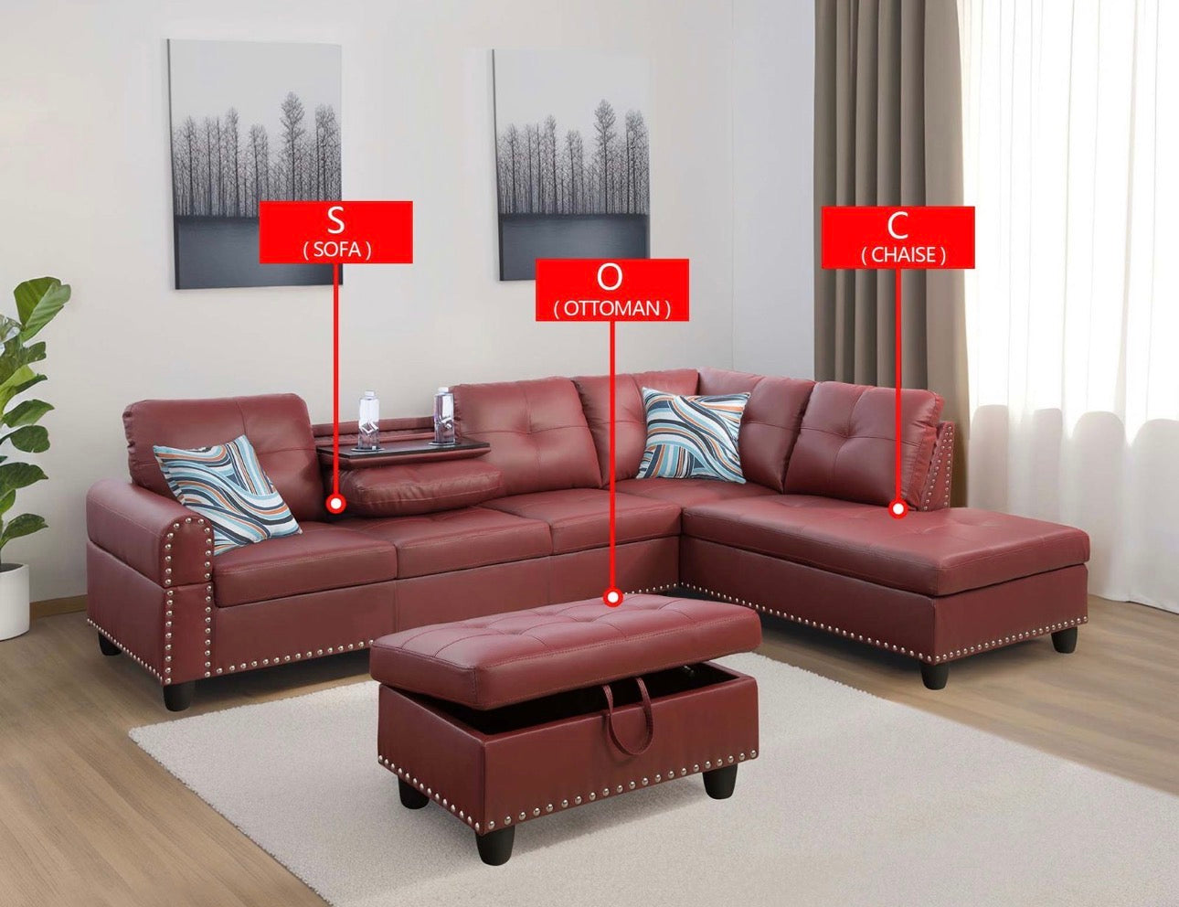 F09915B PU Sectional + Ottoman Set