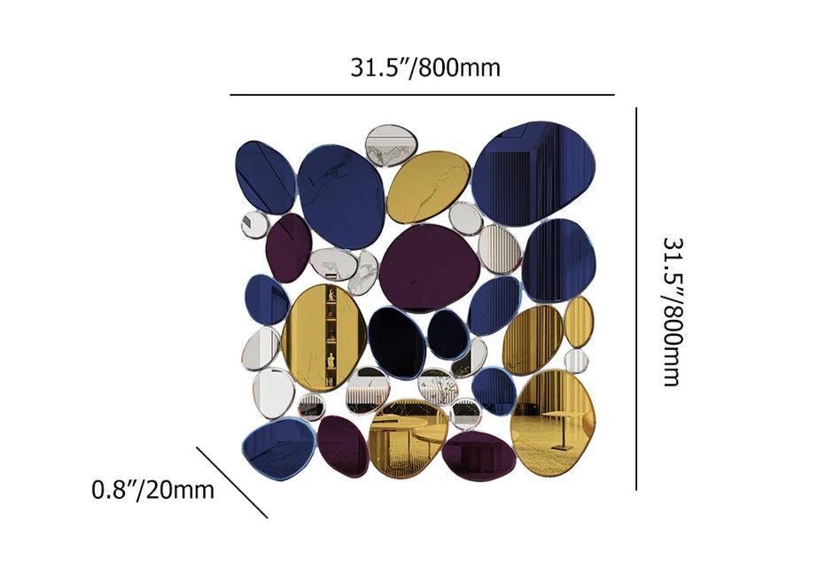 Espejo de pared abstracto con guijarros irregulares y coloridos 