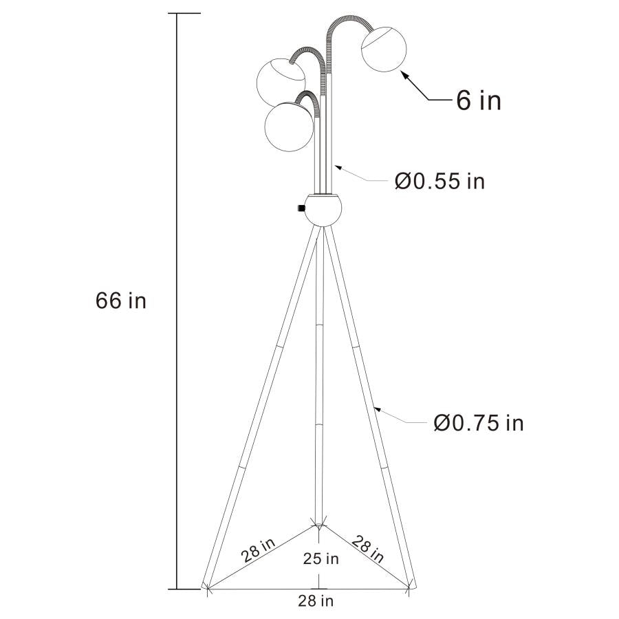 Lámpara de pie Miley con trípode y bombilla esférica dorada