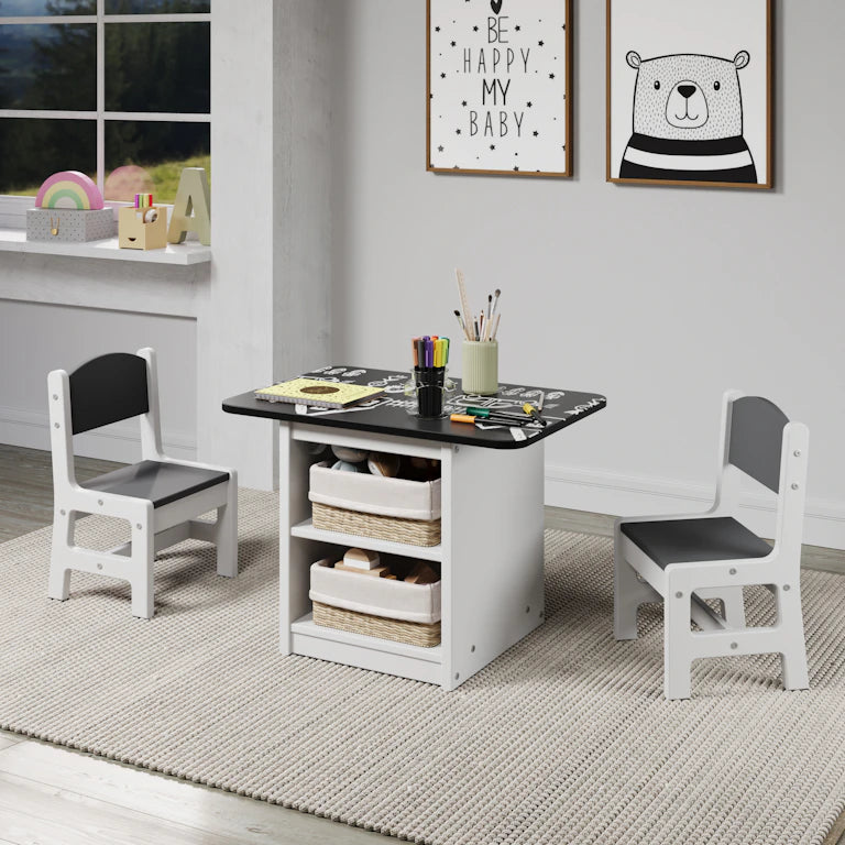 Juego de mesa infantil blanco con tablero de pizarra 2453-W