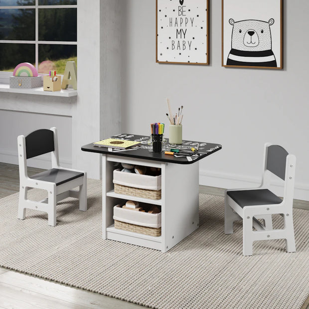 Juego de mesa infantil blanco con tablero de pizarra 2453-W