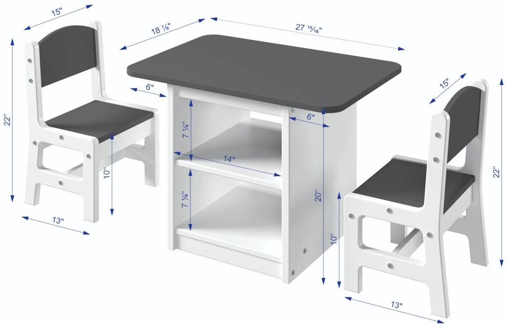 Juego de mesa infantil blanco con tablero de pizarra 2453-W
