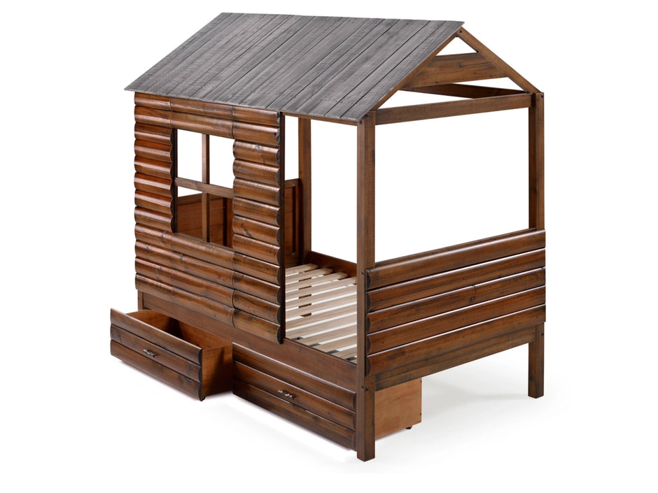 Cama alta baja tipo cabaña de troncos doble con cajones 2103-TRWRS 