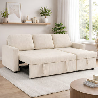 84″Tommy Beige Convertible Sectional Sofa Bed