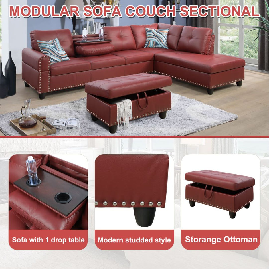 F09915B PU Sectional + Ottoman Set