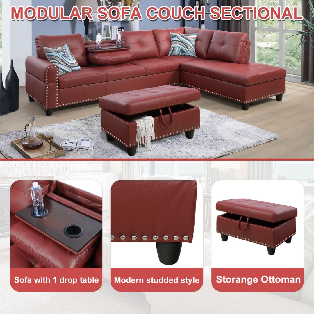 F09915B PU Sectional + Ottoman Set