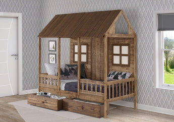 2103-TRWRS Twin Log Cabin Low Loft with Dual Drawers