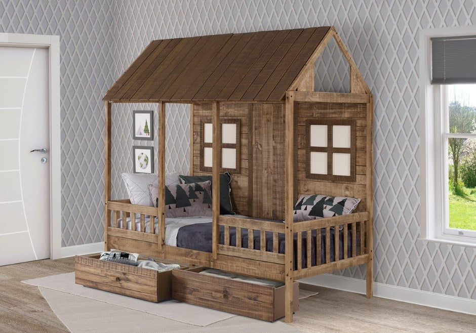 2103-TRWRS Twin Log Cabin Low Loft with Dual Drawers