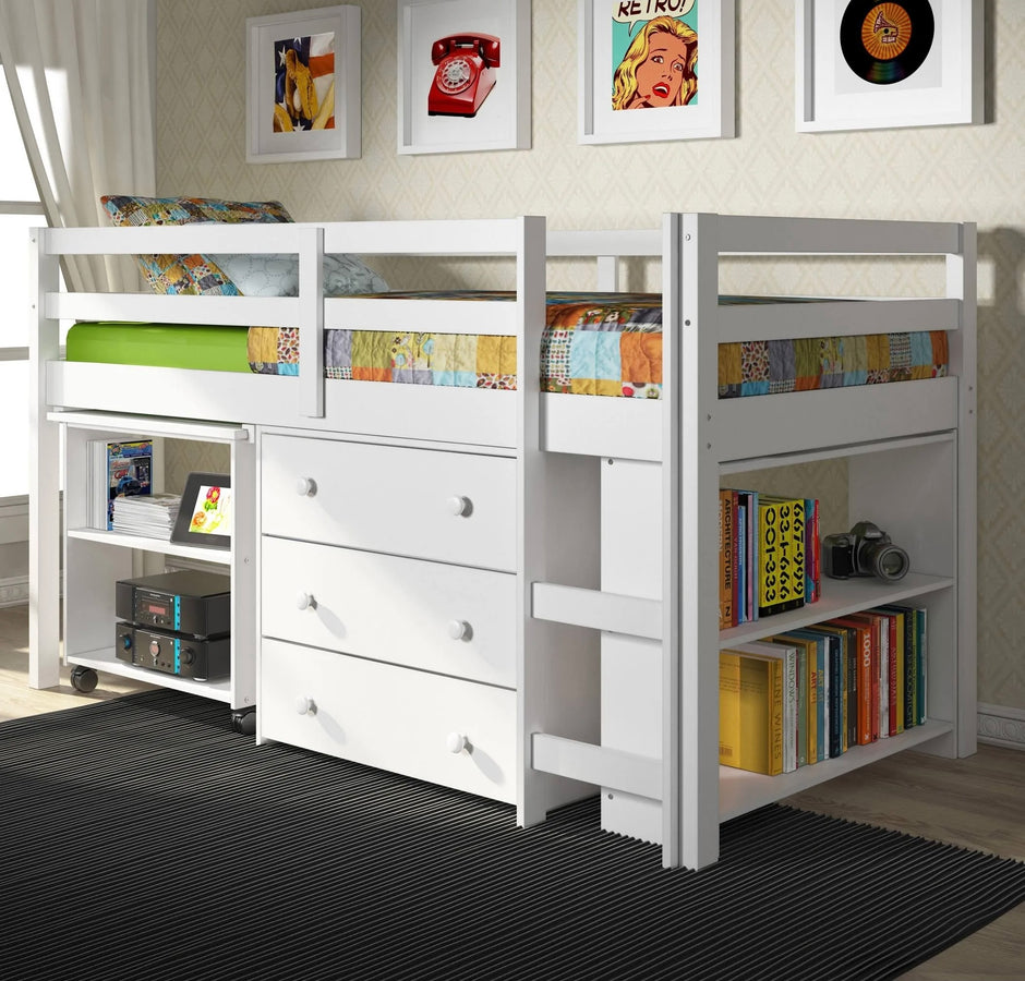 760-TW Twin Low Loft Incluye escritorio, cómoda y estantería 