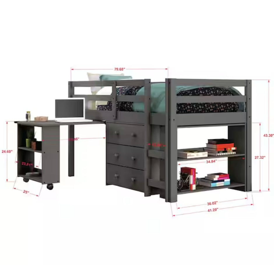 760-TDG Twin Loft Incluye Escritorio, Cómoda y Librería 