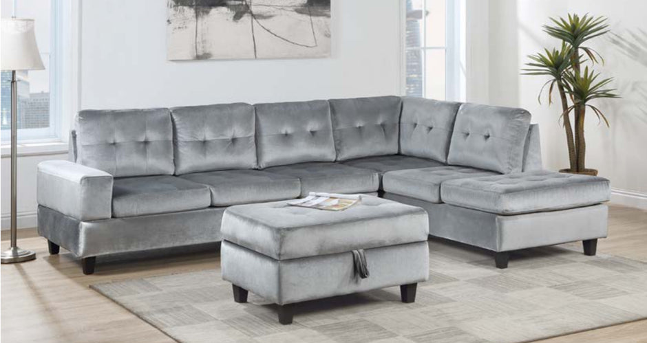 Conjunto de sofá seccional y otomana plateado SH3223SLV