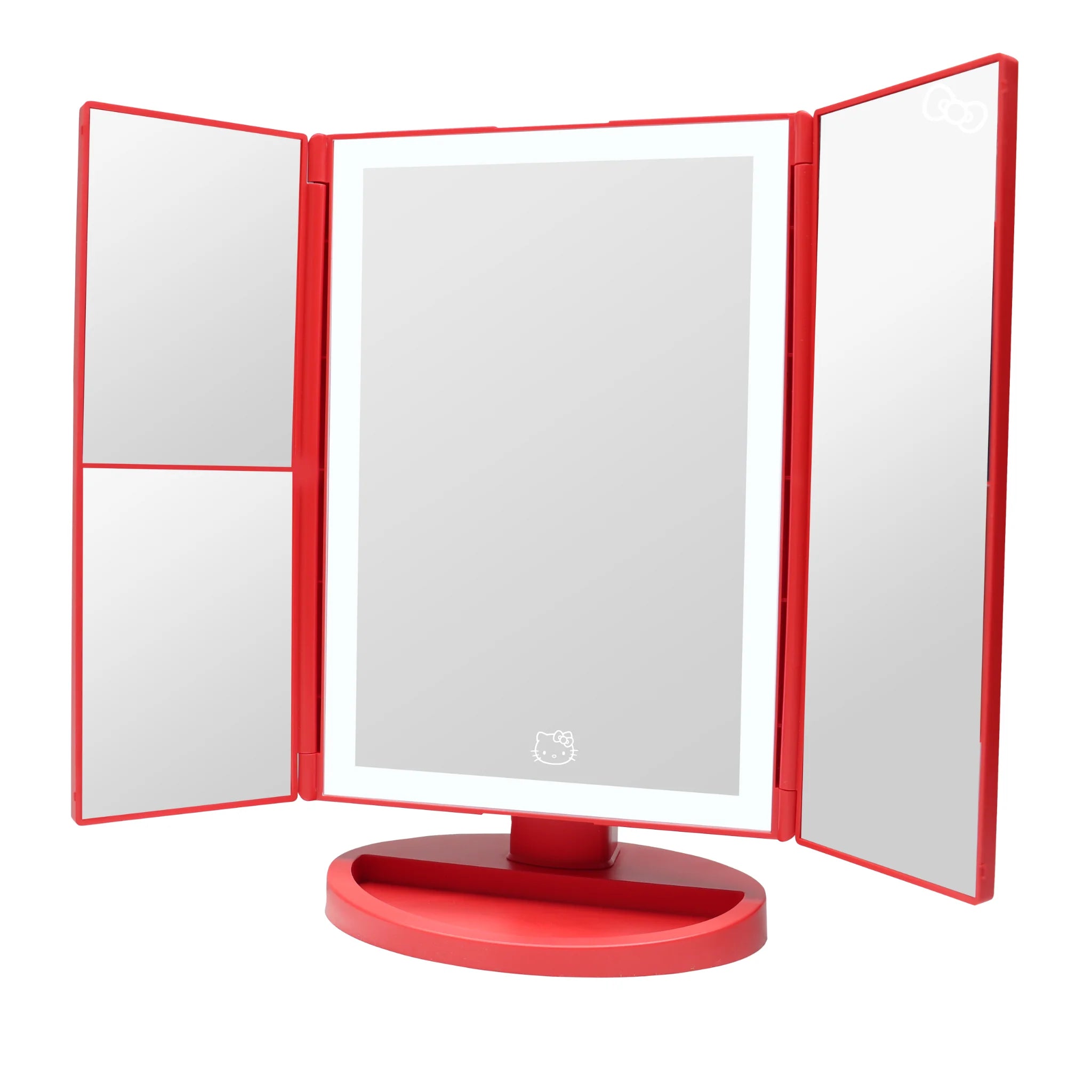 Espejo de maquillaje LED tríptico con lazos de Hello Kitty