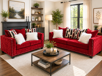 2022 Red Sofa + Loveseat Nailheads