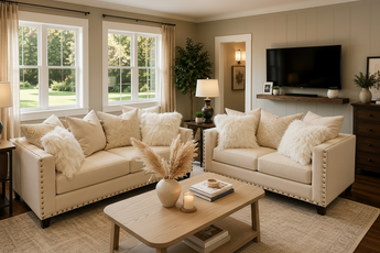 2022 Beige Sofa + Loveseat Nailheads