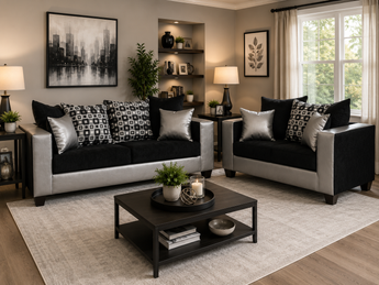 115 Sliver/Black Sofa + Loveseat
