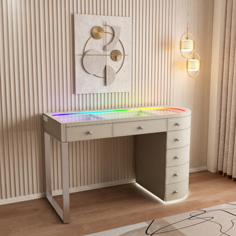 SlayStation Skyra Faux Leather Premium Vanity Table w / RGB Light