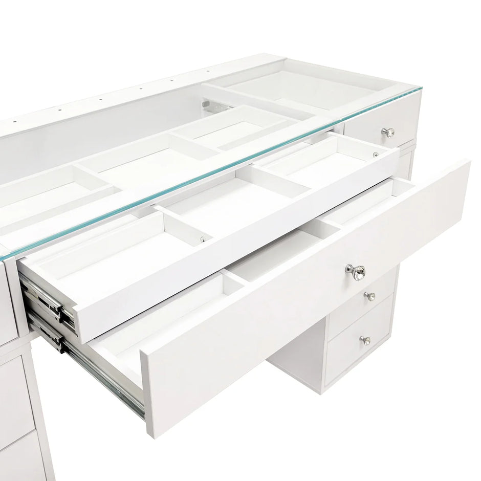 Tocador SlayStation Naomi con tablero de vidrio y 4 cajones