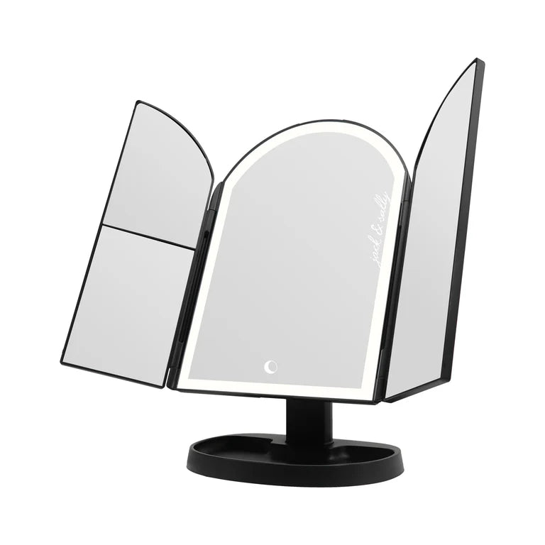 Espejo de maquillaje LED triple con diseño de Jack Skellington y Sally Arch