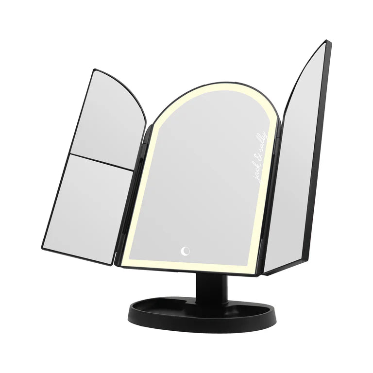 Espejo de maquillaje LED triple con diseño de Jack Skellington y Sally Arch