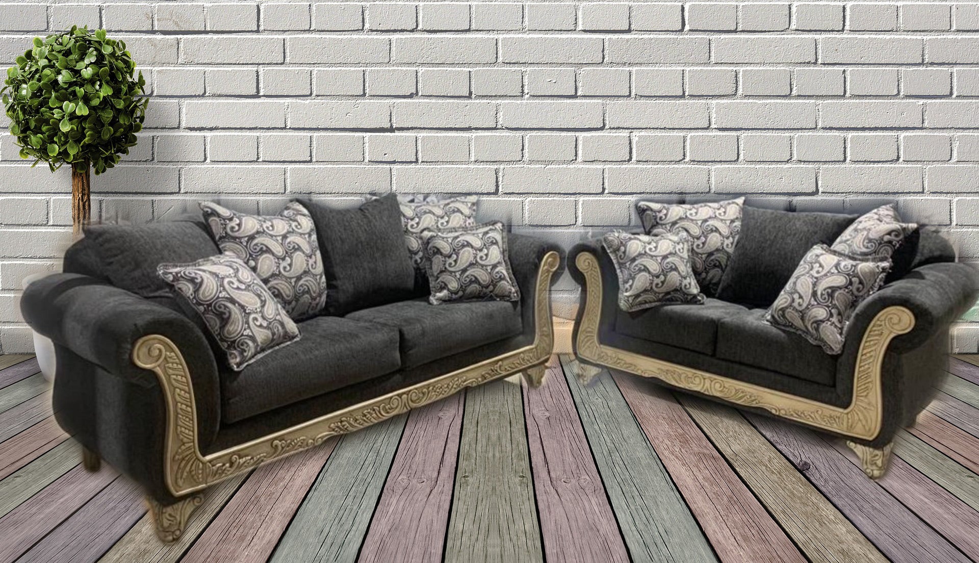 3177 Sofá y loveseat gris lavado blanco 