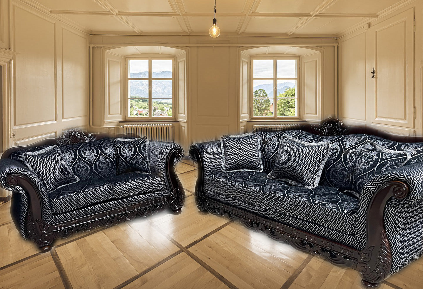 Sofá y loveseat negro 600 