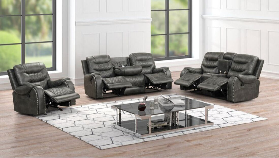 Ashley2003 Juego reclinable gris extragrande