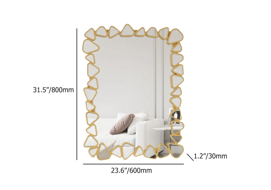 Espejo de pared moderno con forma de guijarro irregular rectangular dorado grande