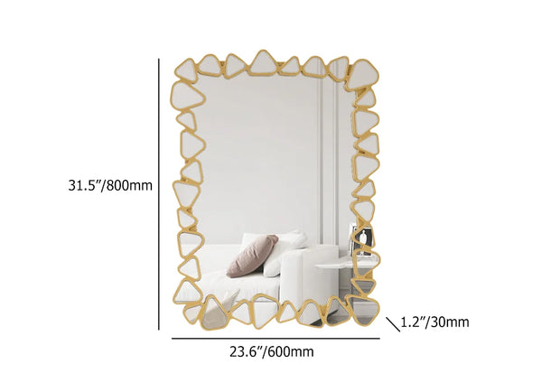 Espejo de pared moderno con forma de guijarro irregular rectangular dorado grande