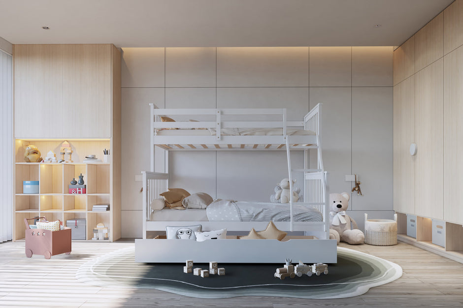 Litera individual/completa BB21 con cama nido individual, color blanco