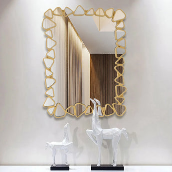 Modern Large Gold Rectangle Irregular Pebble Wall Mirror Decor