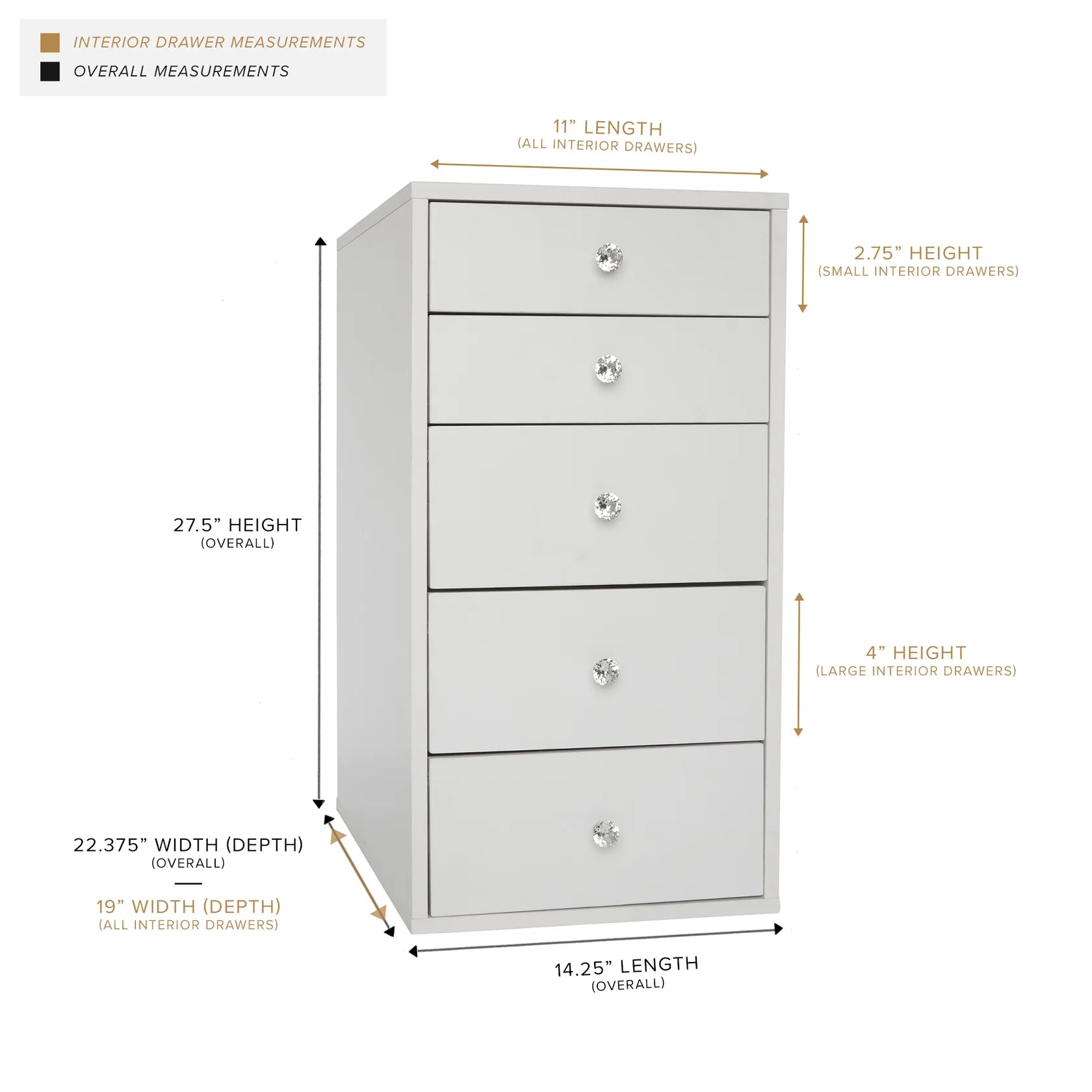 Mueble de maquillaje SlayStation de 5 cajones, color blanco
