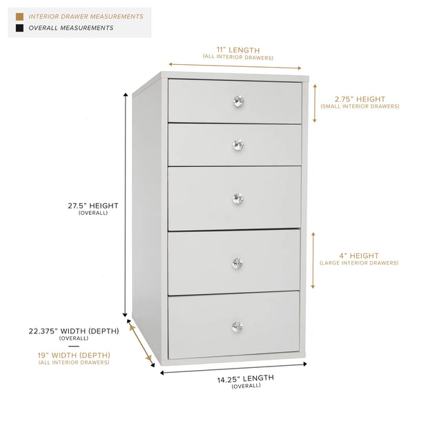 Mueble de maquillaje SlayStation de 5 cajones, color blanco