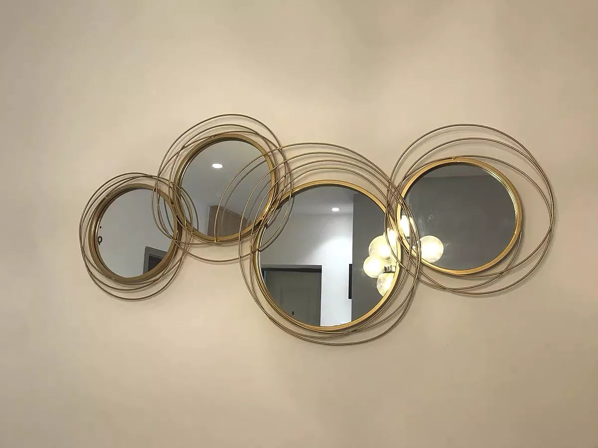 Wall Mirror Creative 3D Overlapping 4 Rings Metal Decor