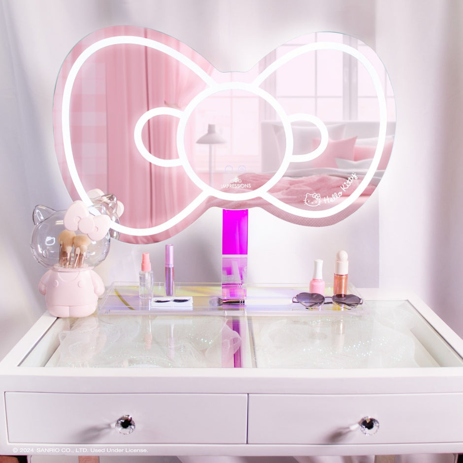 Espejo de pared con lazo RGB de Hello Kitty y base desmontable
