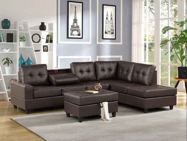 1Heights Brown Sectional + Ottoman Set