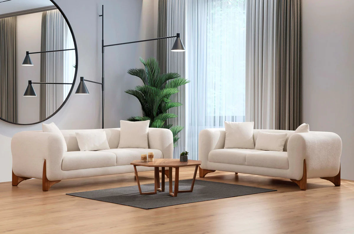 Sofá y loveseat de bouclé marfil Almira