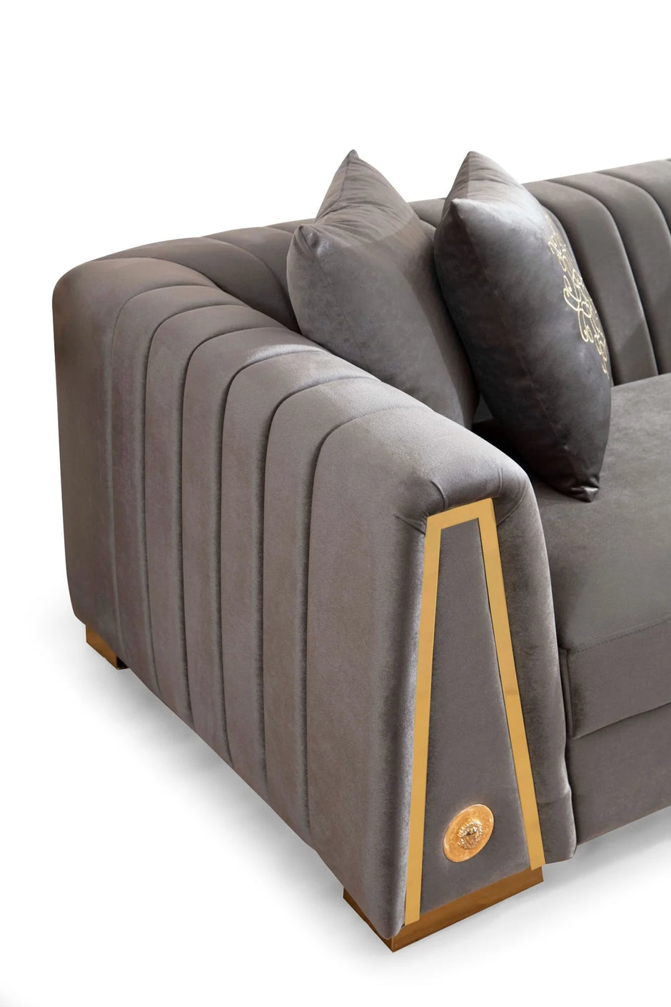 Sofá y loveseat de terciopelo gris Sheila