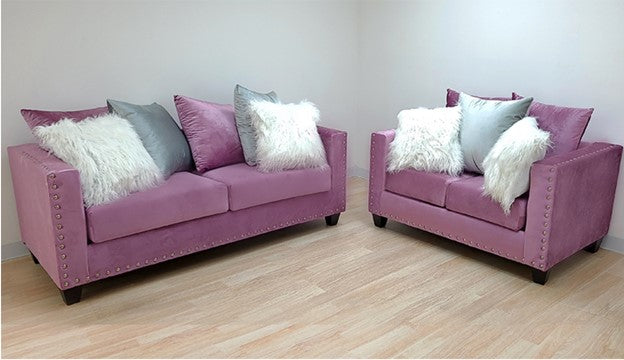 2019 Rose/Gold Pink Sofa & Loveseat Nailheads