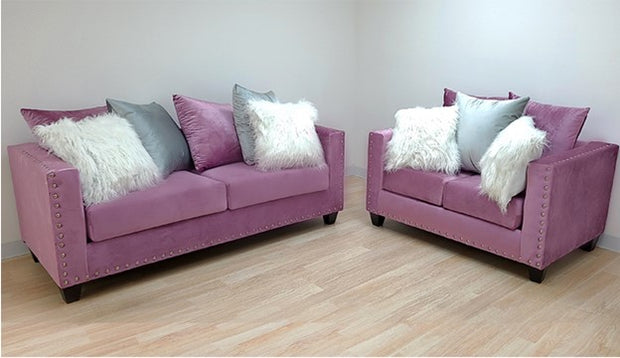 Sofá y loveseat rosa/dorado 2019 con clavos