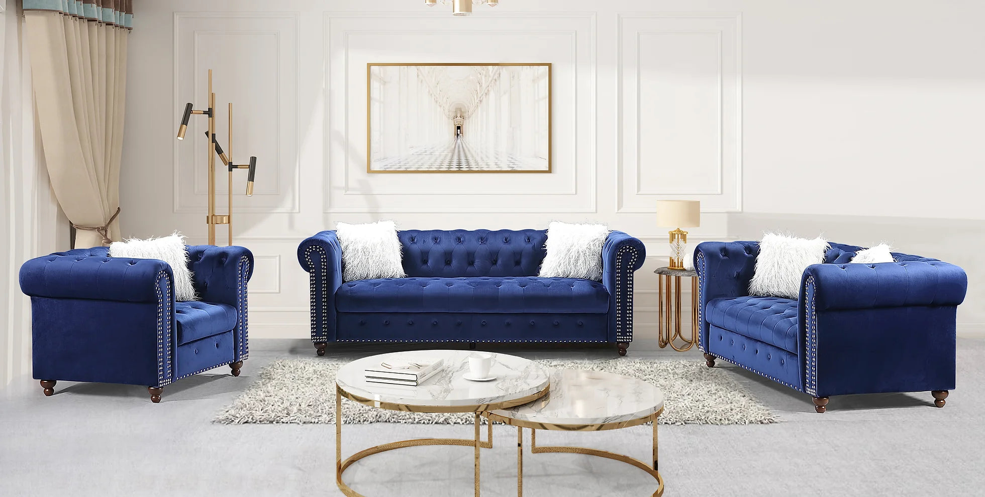S8188 Sofá Milan Azul + Loveseat